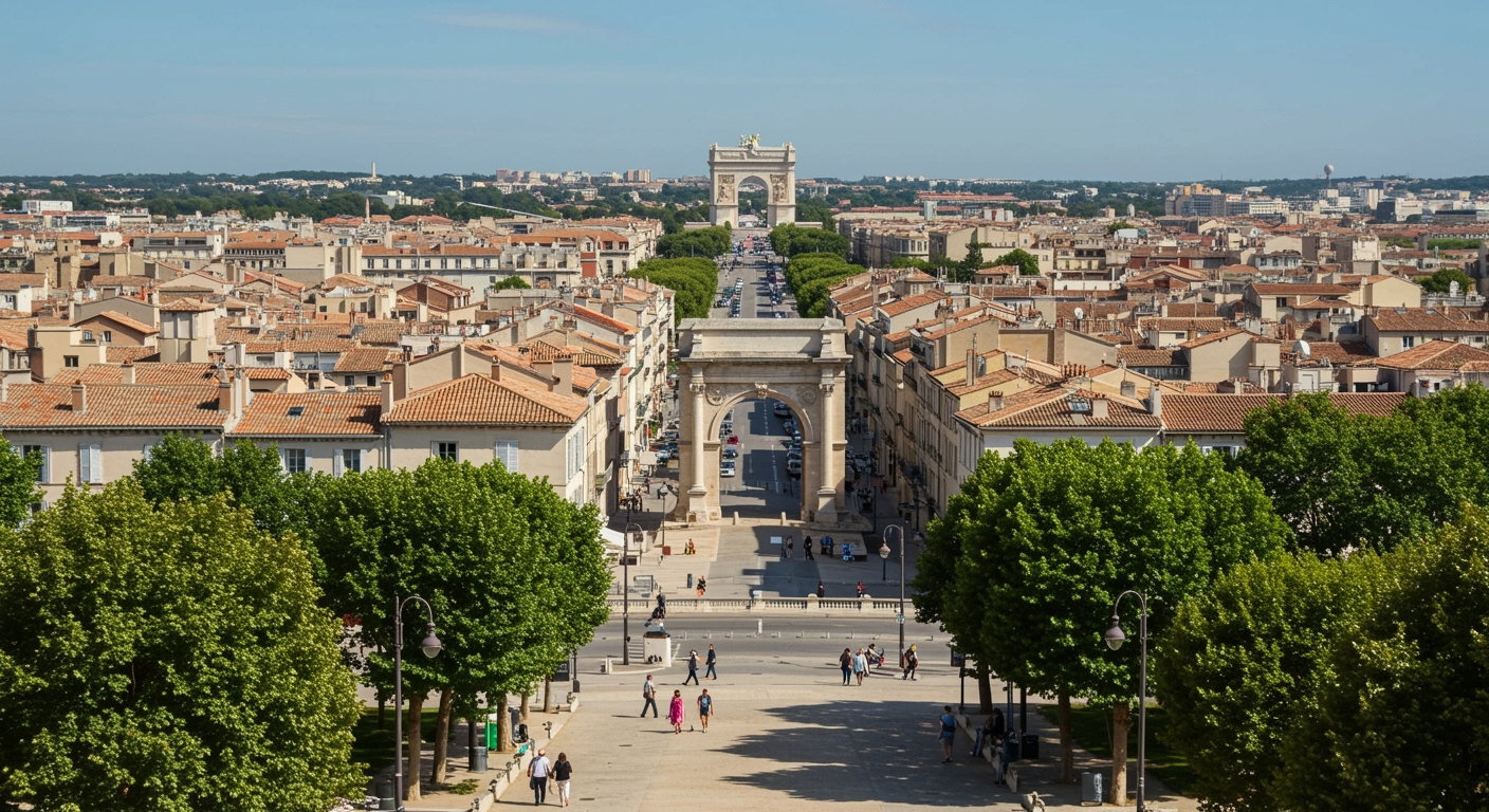 Vue de Montpellier et de l’Arc de Triomphe